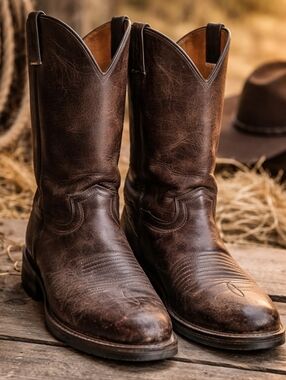 Chippewa Men’s Brown Leather Western Cowboy Boots Size 8.5 Rugged Distressed